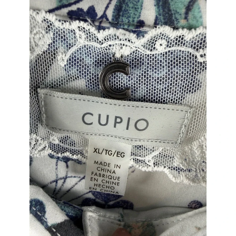 Cupio Womens XL Dragonfly‎ Butterfly Floral Print Button Up Tunic Shirt Top